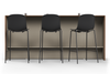 Skanfor Collaborative Breakfast Bar, front view showing the bar stools, of the oak wood external, warm grey internal, single sided.