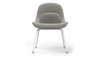 Bloom ergonomic office chair by Quell Design — light grey / black upholstered contoured seat with linen-velvet and eco PU panels, mounted on slender black steel legs with subtle wraparound support structure. Elegant and sculptural, the chair adds refined comfort and modern design to contemporary interiors.