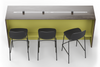 Skanfor Collaborative Breakfast Bar, top view showing the power rail, ebony wood external, olive green internal, single sided.