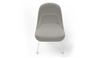 Bloom ergonomic office chair by Quell Design — light grey / black upholstered contoured seat with linen-velvet and eco PU panels, mounted on slender black steel legs with subtle wraparound support structure. Elegant and sculptural, the chair adds refined comfort and modern design to contemporary interiors.